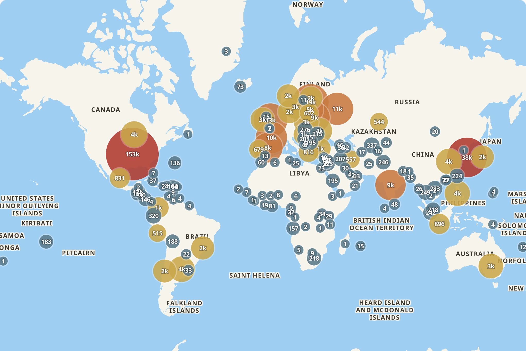 World map of documented surveillance devices